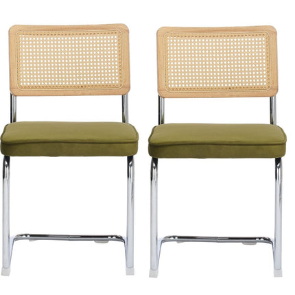 Set of Two Green and Silver Tufted Velvet Dining Side Chairs