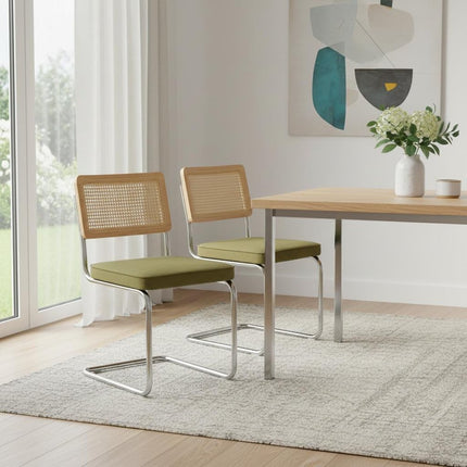 Set of Two Green and Silver Tufted Velvet Dining Side Chairs