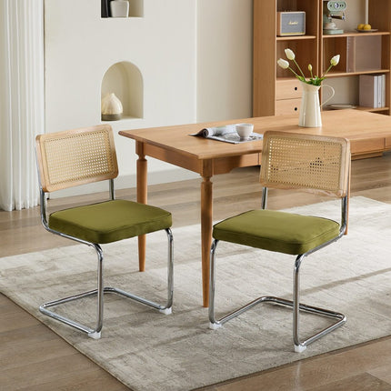 Set of Two Green and Silver Tufted Velvet Dining Side Chairs