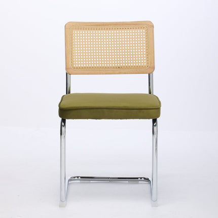 Set of Two Green and Silver Tufted Velvet Dining Side Chairs