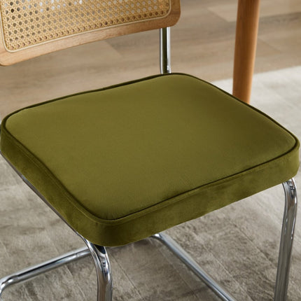 Set of Two Green and Silver Tufted Velvet Dining Side Chairs