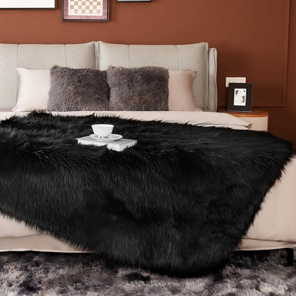 Reversible Faux Fur Blanket - Oversized 60"x80" Plush Mink & Beige/White/Gray Cozy Throw for Bed, Couch