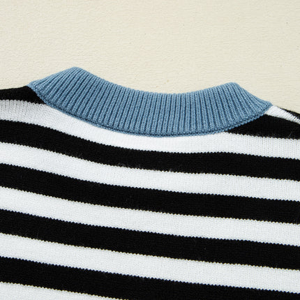 Color black Striped Panels Colorblock Sleeve Chic Sweater