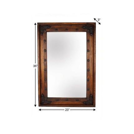 35" Brown Solid Wood Rustic Framed Accent Mirror