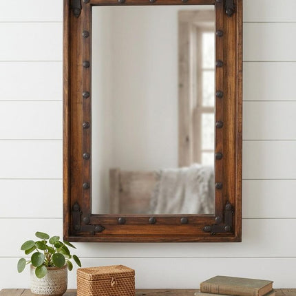 35" Brown Solid Wood Rustic Framed Accent Mirror