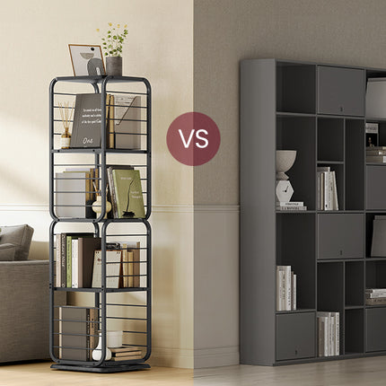 4-Tier Bookshelf, Rotating Bookcase with Bookends for Small Spaces, Corner Shelf, Steel Frame