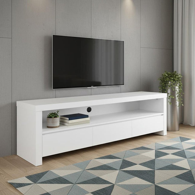 59" White Enclosed and Open Storage TV Stand