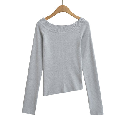 One neck slanted shoulder, off shoulder elastic slim fit top