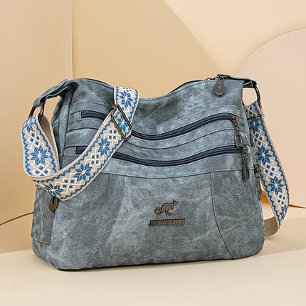 Women'S Retro Bohemian Crossbody Bag with Adjustable Strap - Solid Color Olive Green Tote Handbag