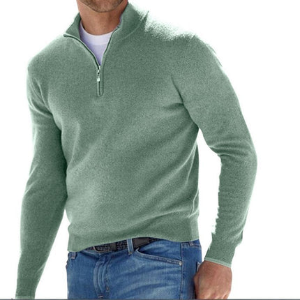 Men's Fashion Casual Long Sleeve V-neck Cashmere Zipper Top