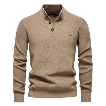 Men's Zipper Stand Collar Knitted Sweater Fashion Slim Solid Color