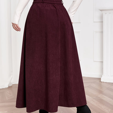 Women's A-Line Maxi Skirt with Umbrella Hem & Pleated Fullness - High-Waisted Long Skirts Suitable