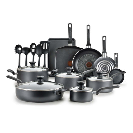 T-fal 20pcs Non-Stick Cookware Set, Cast Iron Material, Easy Care, Dishwasher Safe,
