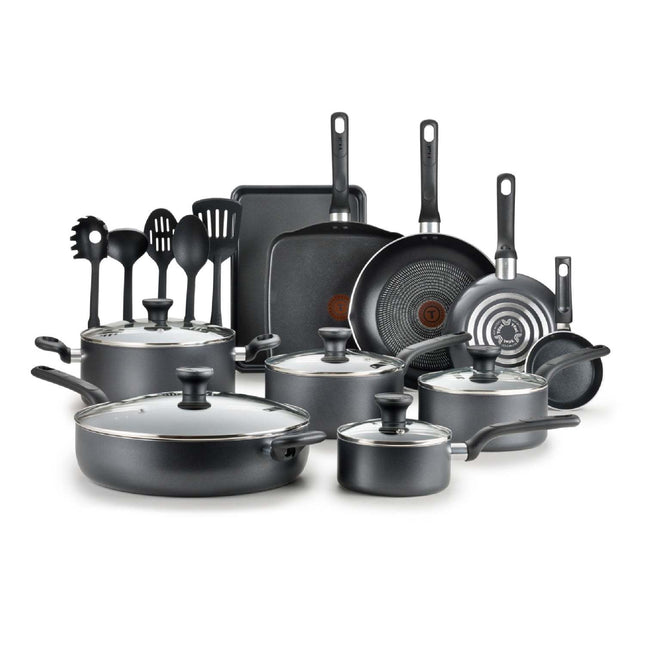 T-fal 20pcs Non-Stick Cookware Set, Cast Iron Material, Easy Care, Dishwasher Safe,