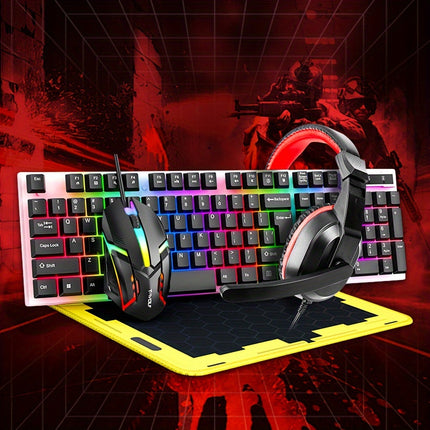 4pcs 4-Piece Wired Gaming Bundle: Illuminated Keyboard, Mouse, Headphones, and Mouse Pad