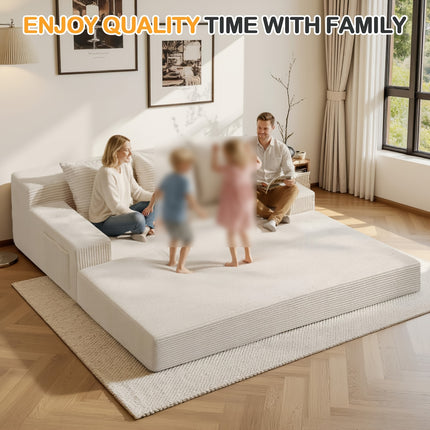 Sofa Bed with 3 Pillows - 78'' Modern Corduroy Folding Bed & Floor Couch, Foam-Padded Sectional Sleeper