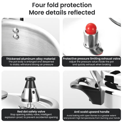 7L Aluminum Pressure Cooker, With Lock Cover And Crossbeam, Quick Cooking, Rubber Wood Handle