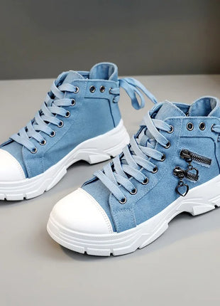 New Canvas High-top Women Shoes Spring Breathable Denim Sneakers Women Summer Thick Bottom Heightening Sports Casual Shoes