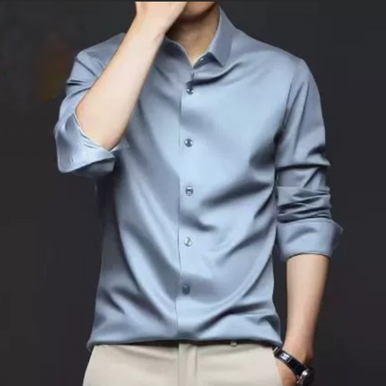 Men's Wrinkle-Resistant Non-Iron Formal Business Casual Premium Ice Silk Dress Shirt