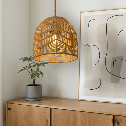 Handwoven Paper Rope Chandelier Lampshade - Rustic Farmhouse Lighting Fixture