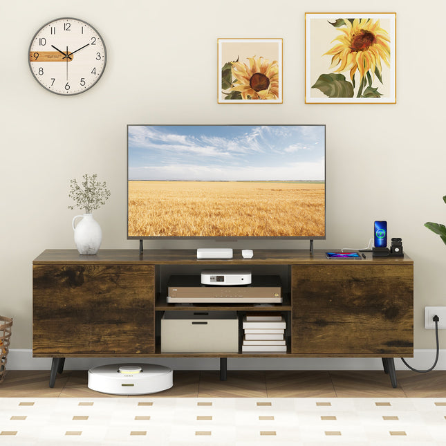 TV Stand with Power Outlets & USB Ports - Mid-Century Modern Media Console