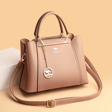 Handbag with Detachable & Adjustable Strap Elegant Solid Color Tote Zipper Closure,