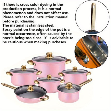 12-Piece Stainless Steel Cookware Set - Non-Stick Pots and Pans with Lids,