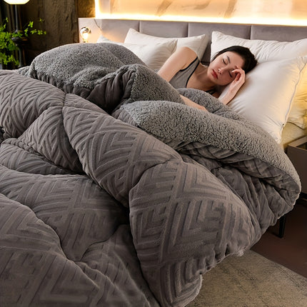 1pc Embossed Velvet Thickened Solid Color Plush Winter Comforter - Ultra-Soft, Lightweight,