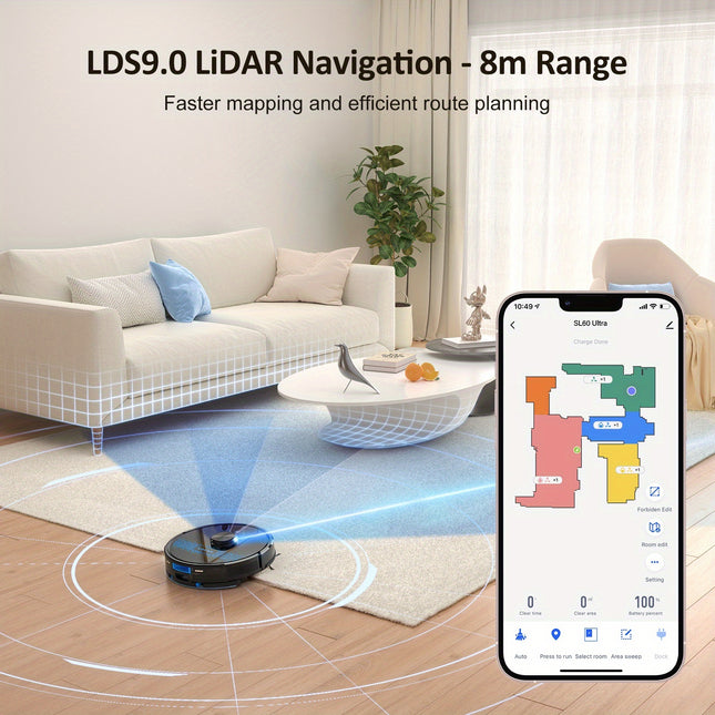 SL60 Ultra Robot Vacuum and Mop Combo with Self-Charging, 4500Pa Strong Suction, Smart Mapping