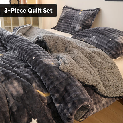 Extra-Thick Fleece Quilt Set- Bedding Set For Christmas Room Decor, Thickened Down Quilt Set,