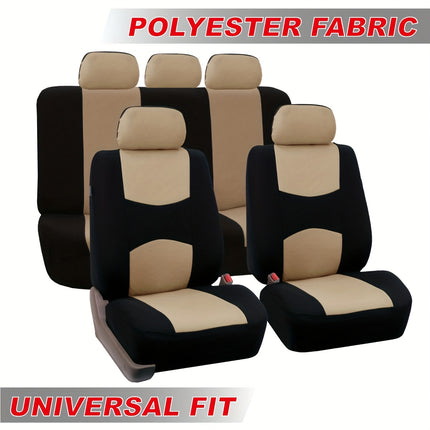 Polyester Crescent Moon Pattern Low-Back Car Seat Covers 9-Piece Set