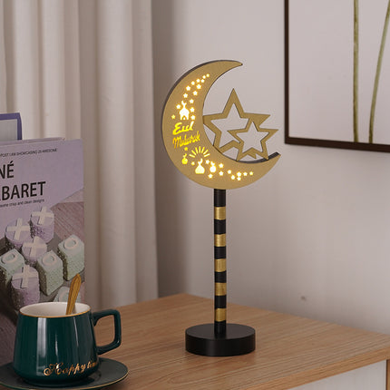 Colored Lights LED Star Moon Wooden Decoration Small Night Lamp