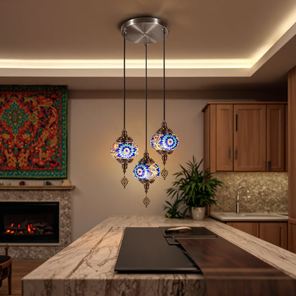 Turkish-moroccan Mosaic three-head ceiling lamp, E27 lamp holder, handmade glass