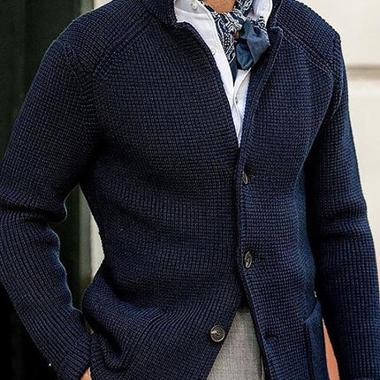 Stand Up Collar Cardigan Men Knitted Jacket