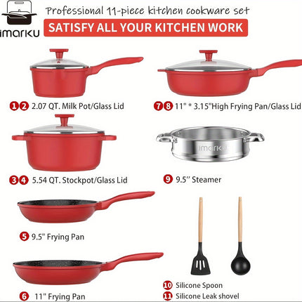 Pots And Pans Set, 11 PCS Nonstick Kitchen Cookware Set With Steamer,