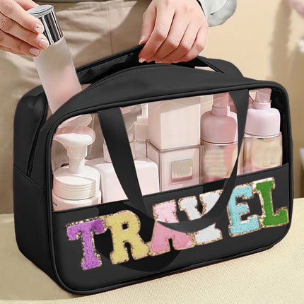 Light Pink TRAVEL Chenille Letter Clear PVC Makeup Bag