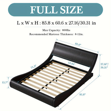 Bed Frame with Adjustable Headboard - Deluxe Faux Leather Upholstered Bed, Solid Wood