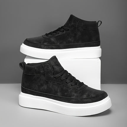 Men'S High-Top Casual Street Sneakers - Solid Color Design, Breathable Lace-Up Skate Shoes with EVA Sole