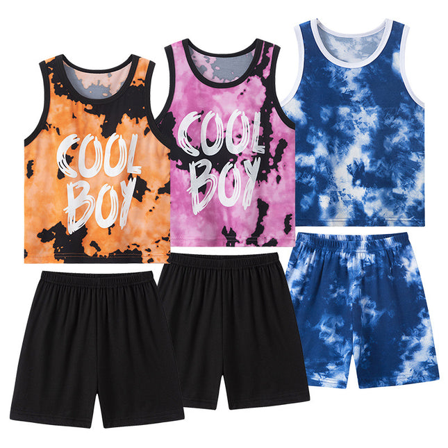 Printed Vest Suit Boys And Girls Casual Handsome Sets