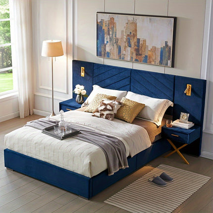 Luxury King/Queen Bed Frame With Built-in Gold LED Lights And Nightstands,