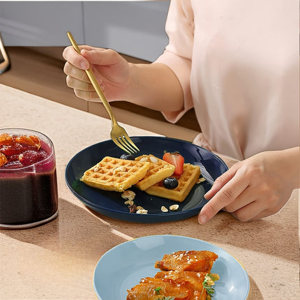 4 Unbreakable 9-Inch Plastic Plates, Microwave And Dishwasher Safe, Dinnerware Set for Home RV Party (Blue Series)