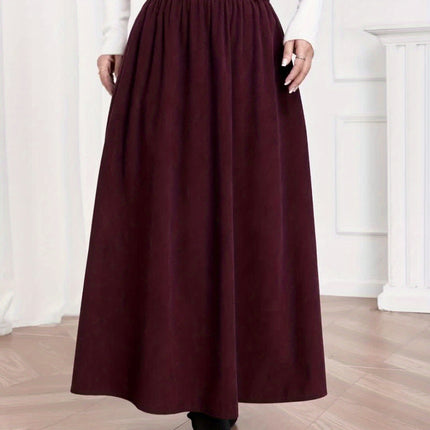 Women's A-Line Maxi Skirt with Umbrella Hem & Pleated Fullness - High-Waisted Long Skirts Suitable