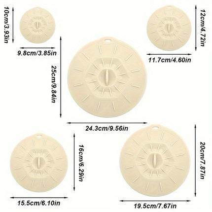 5-Piece Set Silicone Food Covers - Airtight Reusable Suction Seal Lids for Bowls, Pots, Pans