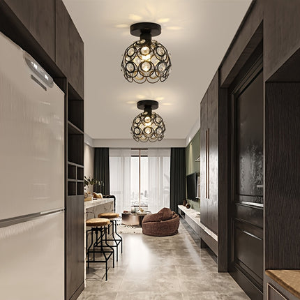 1pc Elegant Crystal Chandelier, Modern Semi-Flush Mount Ceiling Light with Polished Metal Finish,