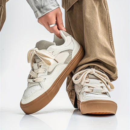 Casual & Sporty Lace-Up Shoes - Men's Retro Low-Top Skate Sneakers - Round Toe with White Upper