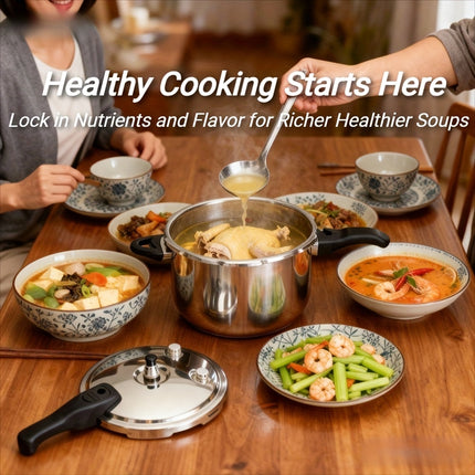 Cooker handles frying, boiling, simmering, and stewing easily. Mirror-finish stainless steel,