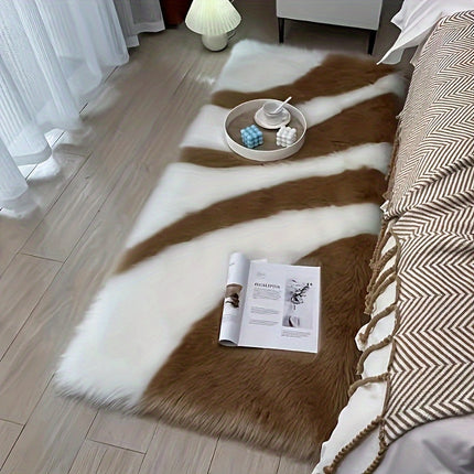 Luxurious Hand-Stitched Colorblock Shaggy Area Rug  Machine Washable, Striped Polyester