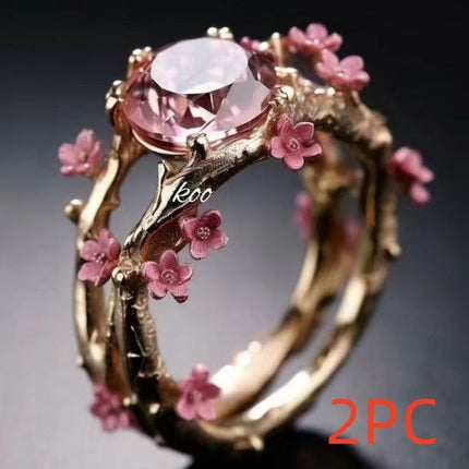 Copper Inlaid Zircon Ring Two-piece Set