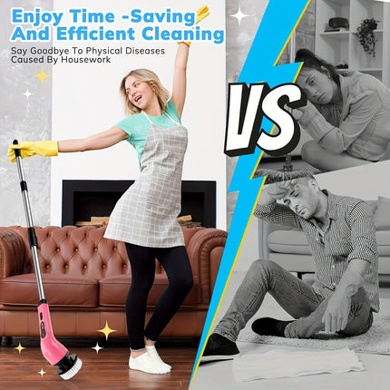 Rotating Electric Scrubber  Pink Wireless with Extended Handle, 2 Adjustable Speeds