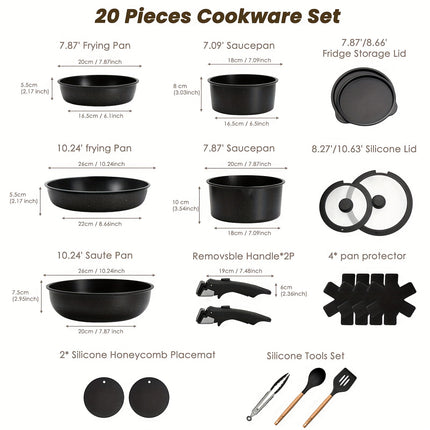 20pcs Pots And Pans Set,stick Ceramic Cookware Set With Removable Handles.